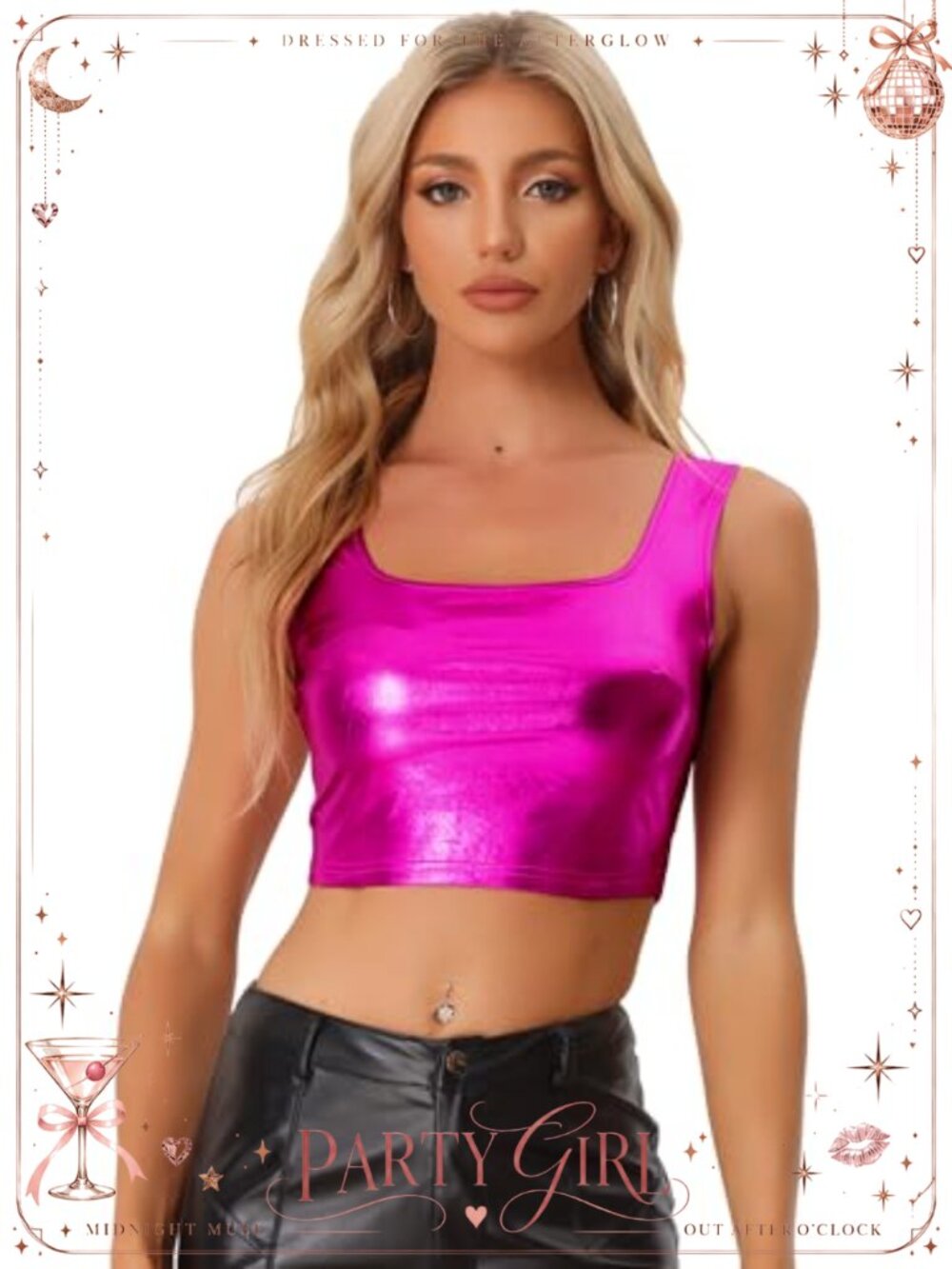 Sleeveless Metallic Shiny Crop Top U Neck Party Cosplay Tank